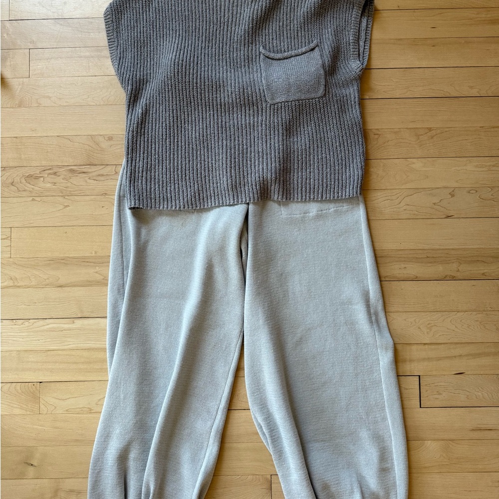 Free People Gray Freya Short sleeve sweater and pant set